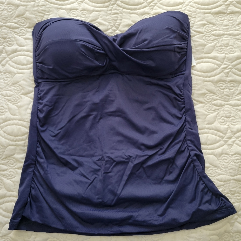 Anne Cole | Bavy Blue Shirred Side Tankini Swim Top Medium New